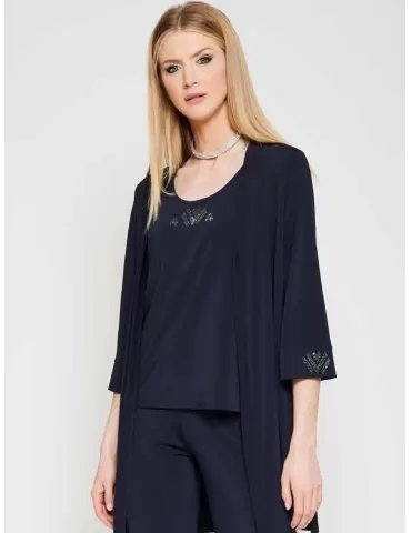 Francesca Mercuriali 2024 | Twinset lungo viscosa blu con strass