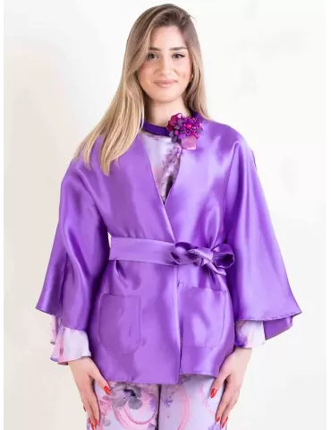 Maesta Milano purple silk satin formal kimono jacket
