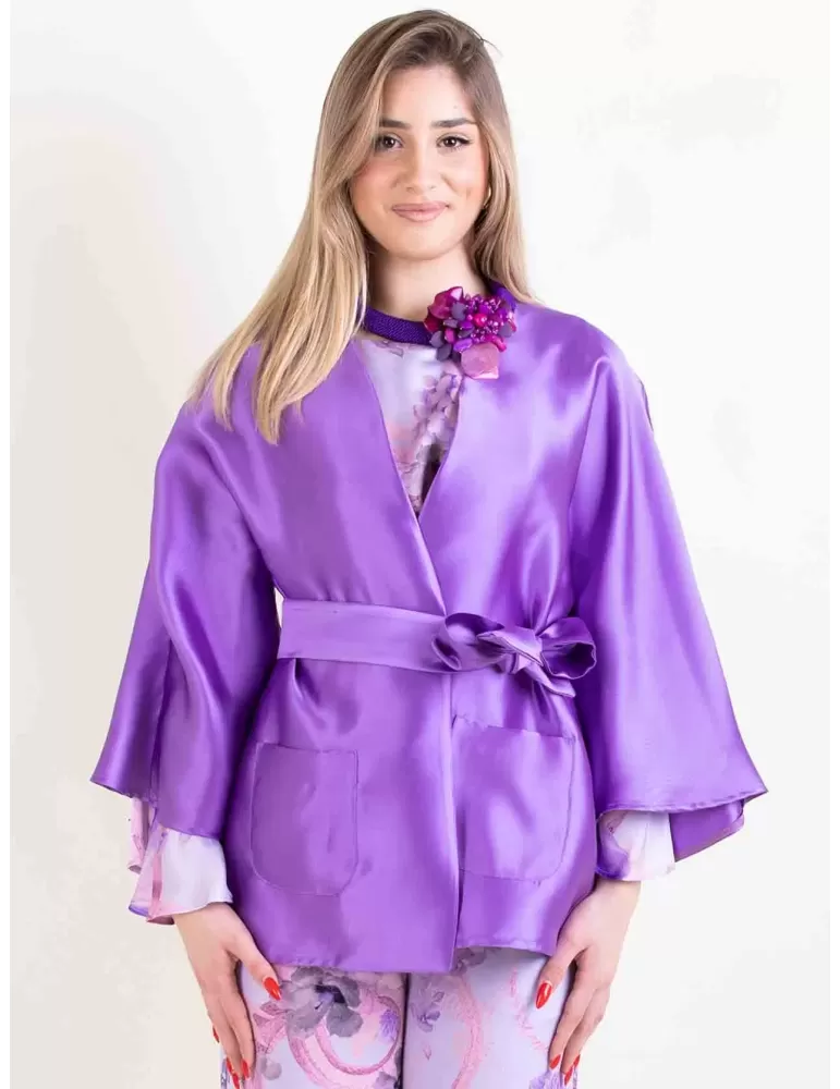 Maesta Milano 2024 | Purple silk satin formal kimono jacket |Plus size Maesta Milano 2024 | Purple silk satin formal kimono jacket |Plus size