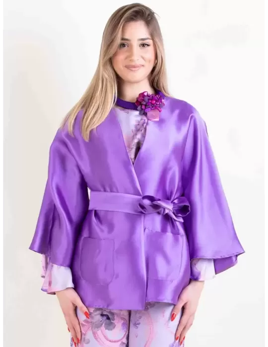 Maesta Milano 2024 | Purple silk satin formal kimono jacket |Plus size Maesta Milano 2024 | Purple silk satin formal kimono jacket |Plus size