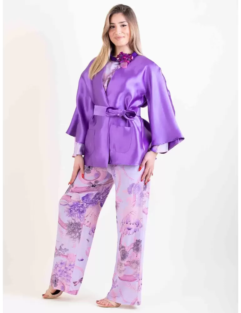Maesta Milano purple silk satin formal kimono jacket