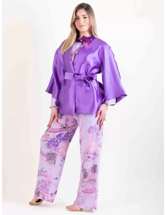 Maesta Milano 2024 | Purple silk satin formal kimono jacket |Plus size