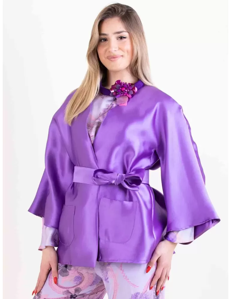 Maesta Milano 2024 | Purple silk satin formal kimono jacket |Plus size