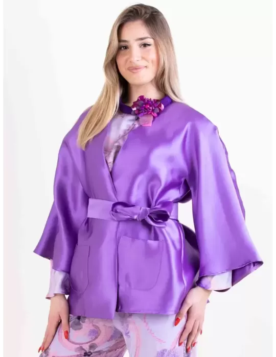 Maesta Milano 2024 | Purple silk satin formal kimono jacket |Plus size