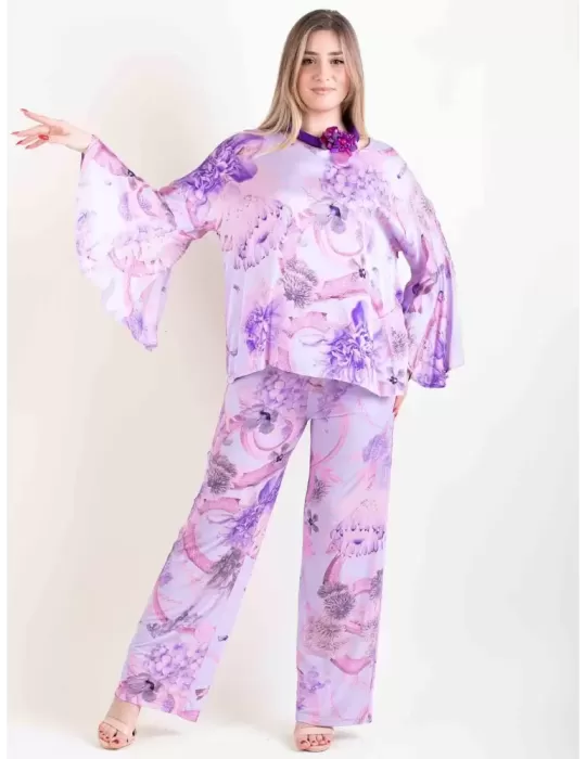 Maesta Milano lilac silk pull-on formal kimono blouse shirt