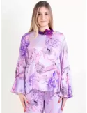 Maesta Milano lilac silk pull-on formal kimono blouse shirt