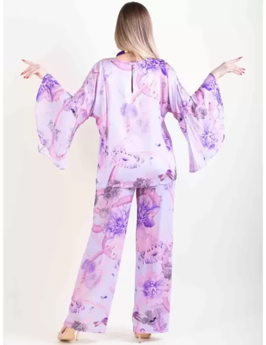 Maesta Milano lilac silk pull-on formal kimono blouse shirt