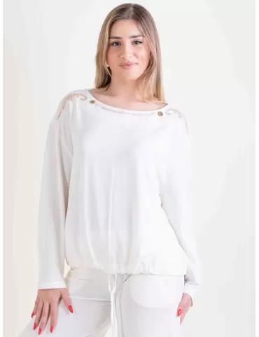 Blusa nera con borchie e strass Francesca Mercuriali fino alla tag 60
