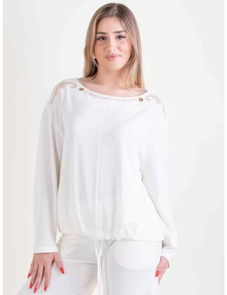 Blusa nera con borchie e strass Francesca Mercuriali fino alla tag 60 Blusa nera con borchie e strass Francesca Mercuriali fino alla tag 60