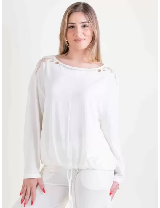 Blusa nera con borchie e strass Francesca Mercuriali fino alla tag 60 Blusa nera con borchie e strass Francesca Mercuriali fino alla tag 60
