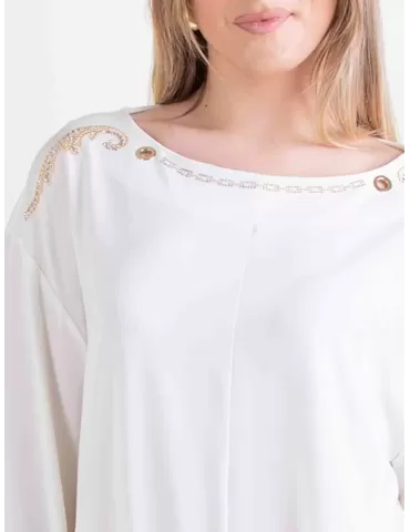 Mercuriali milky white t-shirt blouse rhinestones and studs 2