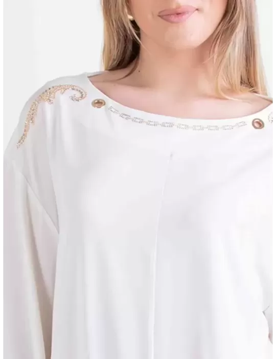 Blusa nera con borchie e strass Francesca Mercuriali fino alla tag 60