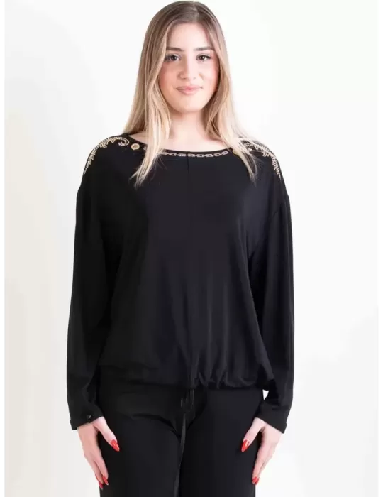Mercuriali Plus Size black t-shirt blouse with rhinestones and studs Mercuriali Plus Size black t-shirt blouse with rhinestones and studs