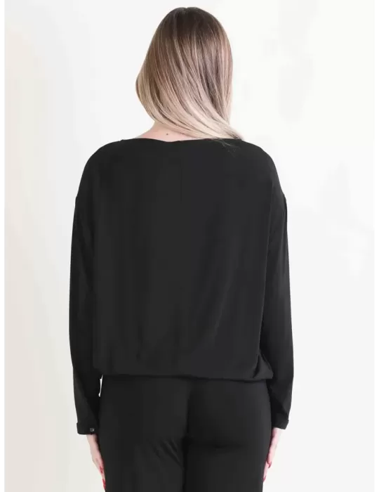 Mercuriali Plus Size black t-shirt blouse with rhinestones and studs