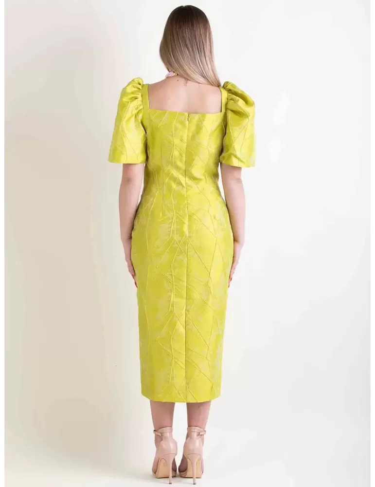 Casting 2024 |Abito tubino midi verde acido maniche palloncino