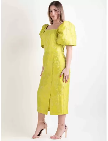 Casting 2024 |Abito tubino midi verde acido maniche palloncino 2