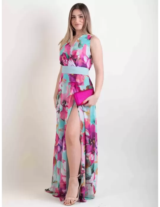 Casting P/E 2024 | Abito lungo floreale con spacco in chiffon