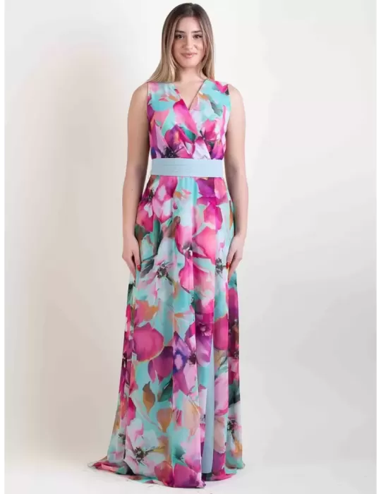 Casting P/E 2024 | Abito lungo floreale con spacco in chiffon Casting P/E 2024 | Abito lungo floreale con spacco in chiffon