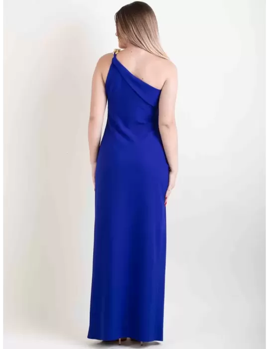 Abito lungo tubino aderente monospalla con drappeggio e spacco Casting