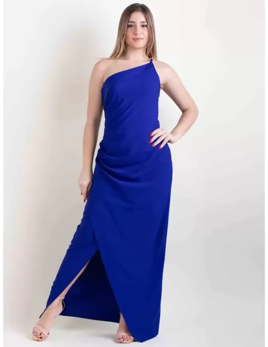 Abito lungo tubino aderente monospalla con drappeggio e spacco Casting