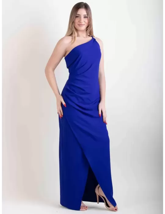 Abito lungo tubino aderente monospalla con drappeggio e spacco Casting