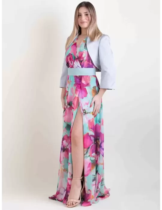 Casting P/E 2024 | Abito lungo floreale con spacco in chiffon