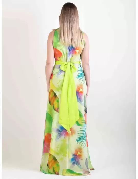 Casting water green floral long silk dress front split