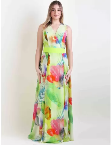 Casting water green floral long silk dress front split