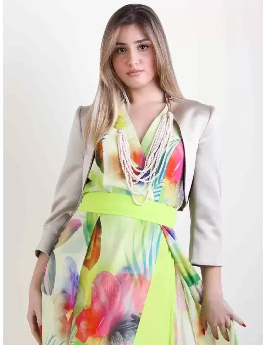Casting water green floral long silk dress front split