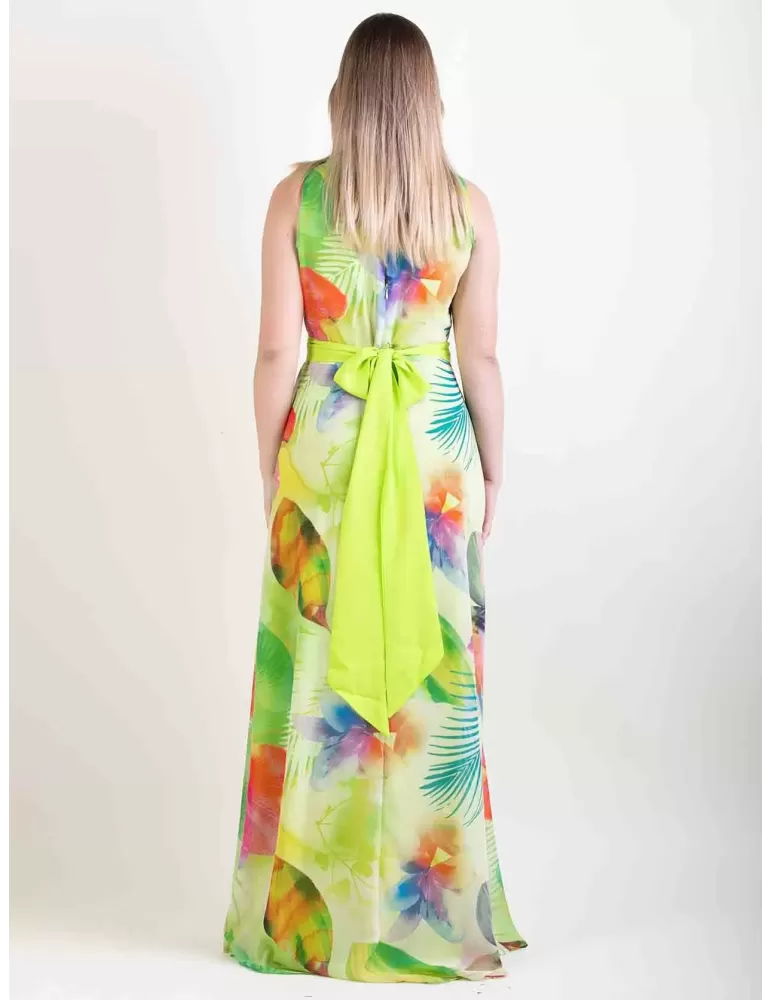 Casting water green floral long silk dress front split