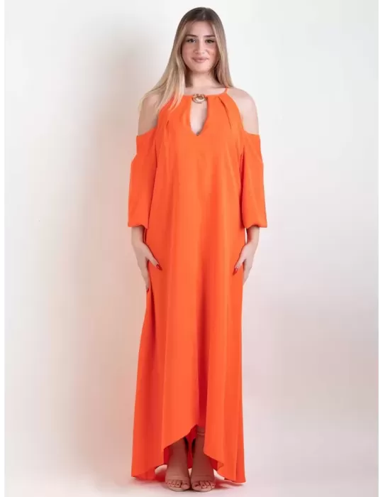 Orange large dress front split and long sleeves by Casting Orange large dress front split and long sleeves by Casting