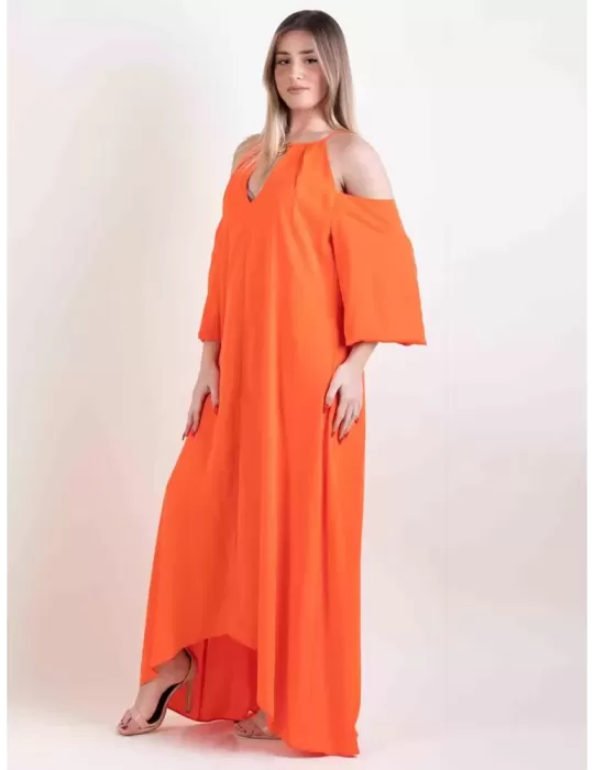Orange large dress front split and long sleeves by Casting