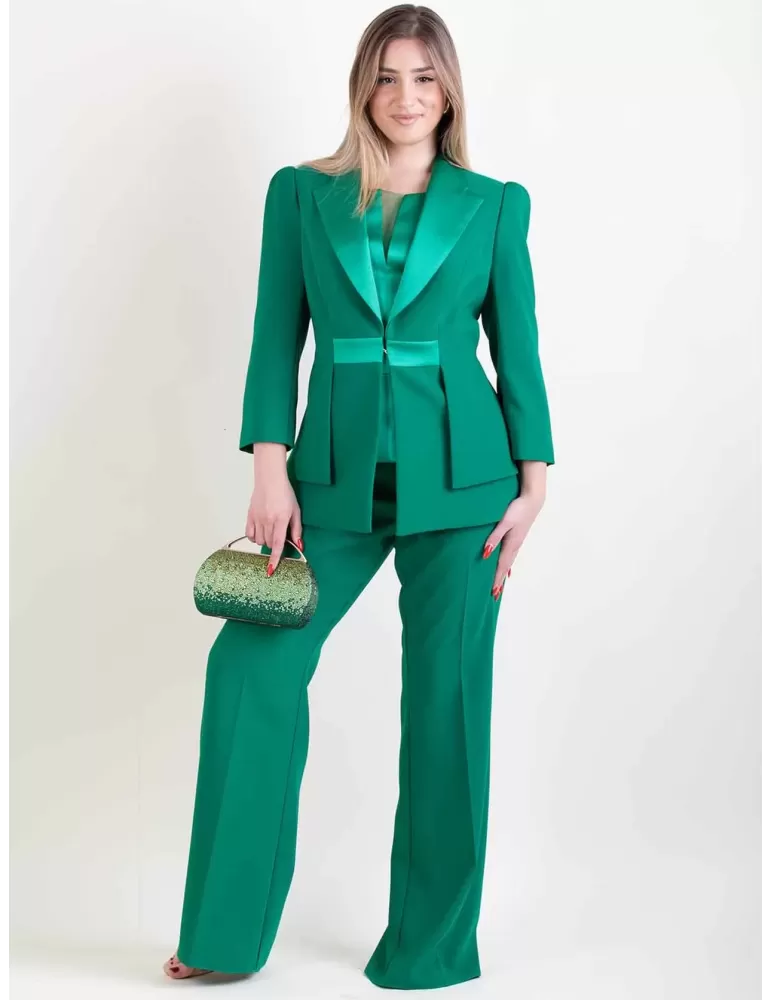 Sonia Pena 1240034 | Fuchsia silk three piece formal pants suit