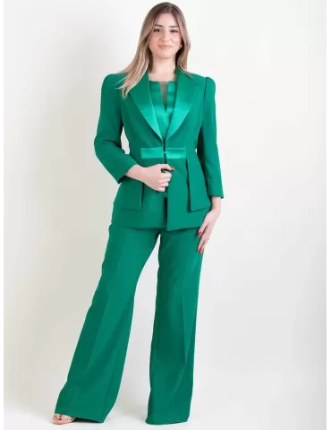 Sonia Pena emerald green silk three piece formal pants suit