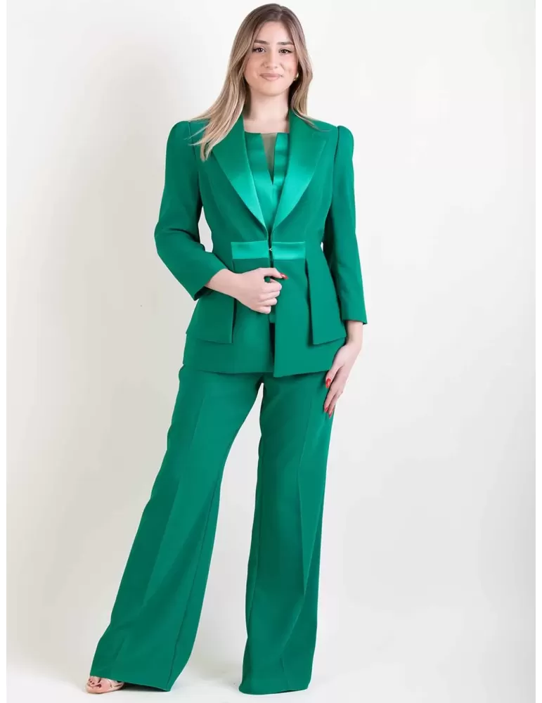 Sonia Pena 1240034 | Fuchsia silk three piece formal pants suit Sonia Pena 1240034 | Fuchsia silk three piece formal pants suit
