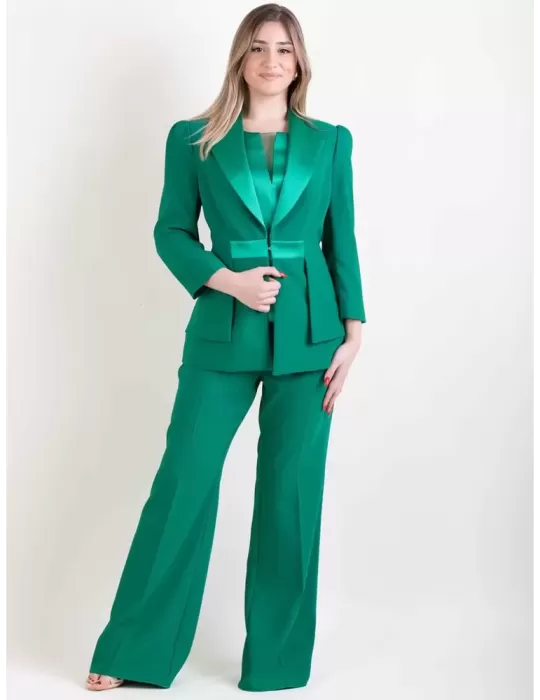Sonia Pena 1240034 | Fuchsia silk three piece formal pants suit Sonia Pena 1240034 | Fuchsia silk three piece formal pants suit