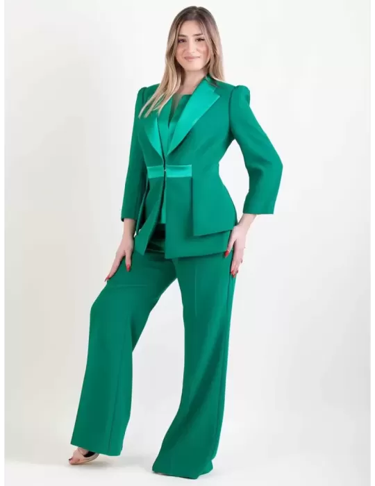 Sonia Pena 1240034 | Tailleur pantaloni verde da cerimonia tre pezzi