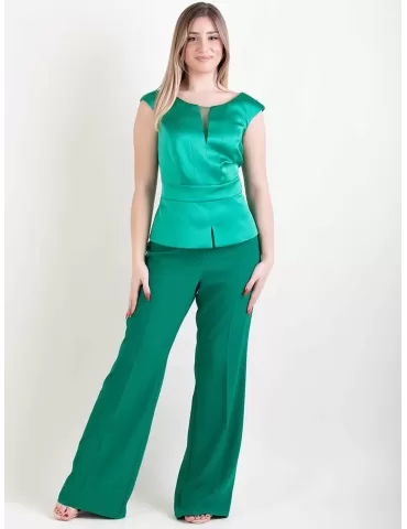 Sonia Pena emerald green silk three piece formal pants suit 2