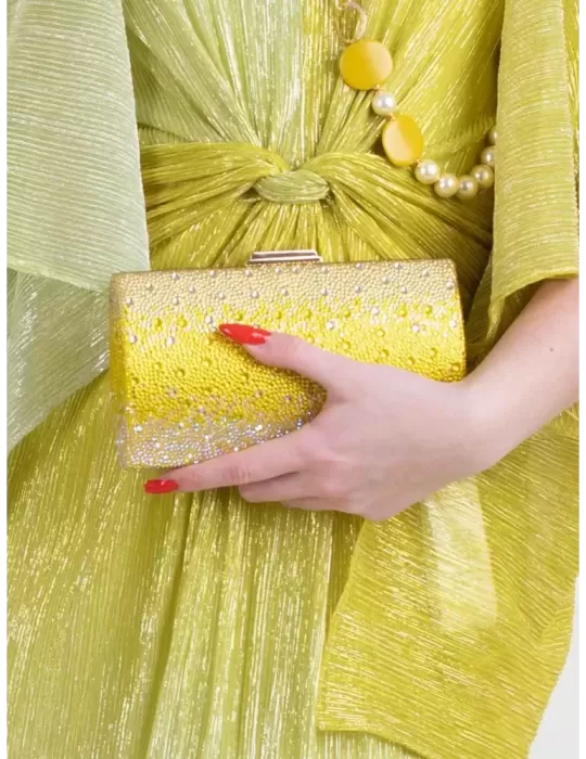 Anna Cecere yellow shadows iridescent crystals jewel bag
