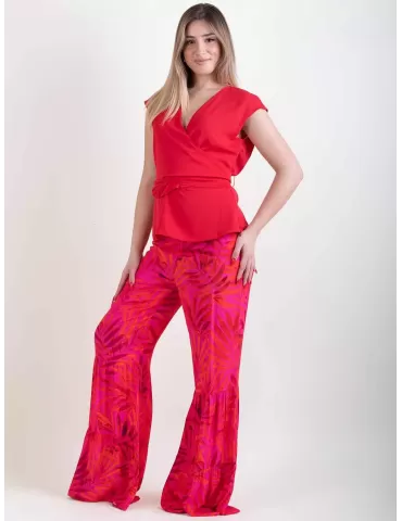 Paz Torras red silk crossed top blouse 2