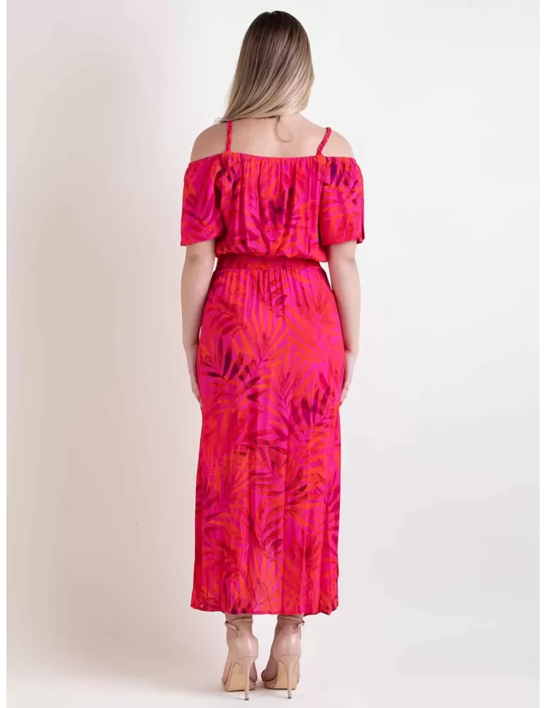 Paz Torras Fuchsia and red low necked midi dress