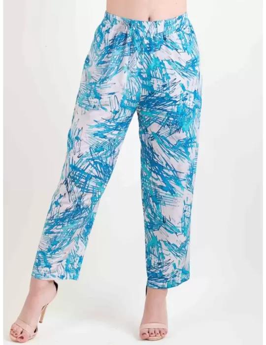 Frida Madè white and turquoise pull-on viscose trousers plus size available Frida Madè white and turquoise pull-on viscose trousers plus size available