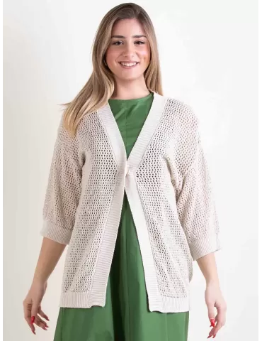 Beige cotton and sequins knitted long cardigan jacket 2