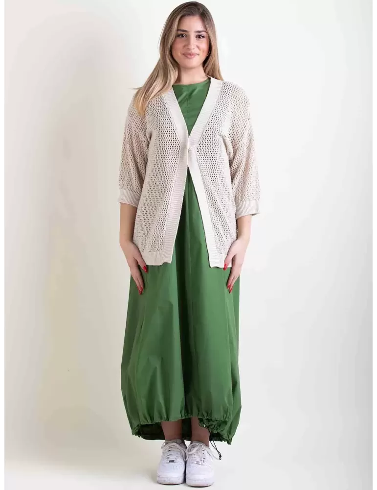 Frida Madè Italy | Beige cotton & sequins knitted long cardigan jacket