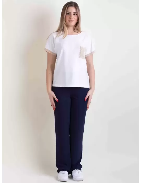 Frida Madè 2024 | T-shirt bianca tasca e profili oro fino alla tg 52