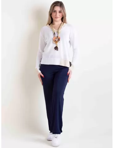 Frida Madè Italy | White linen and cotton pullover V sweater women 2