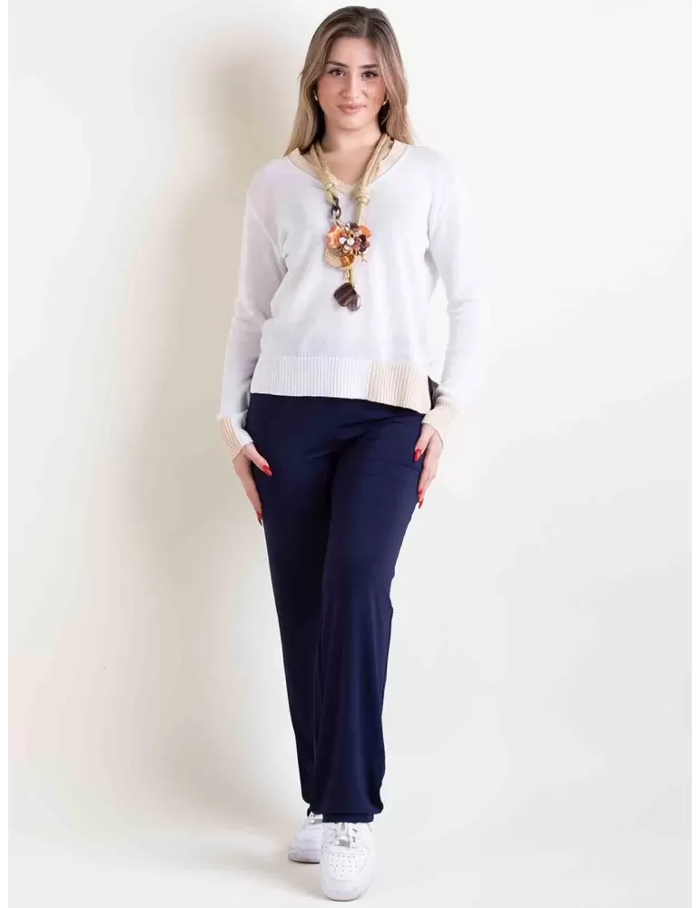 Frida Madè Italy white linen and cotton pullover V sweater