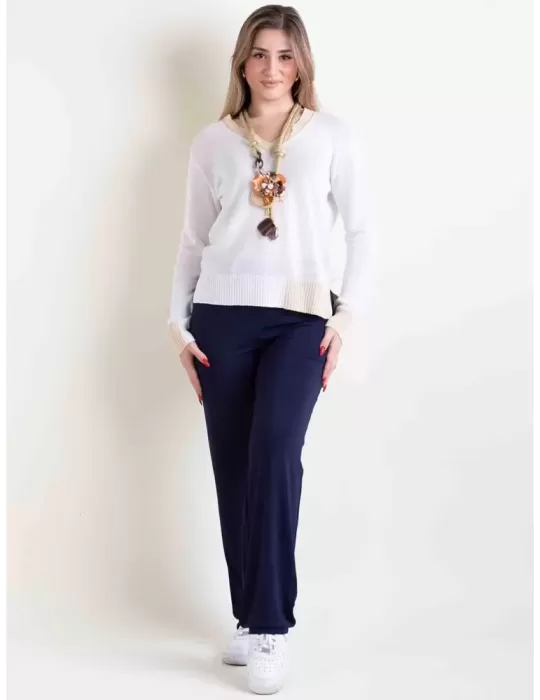 Frida Madè Italy | White linen and cotton pullover V sweater women