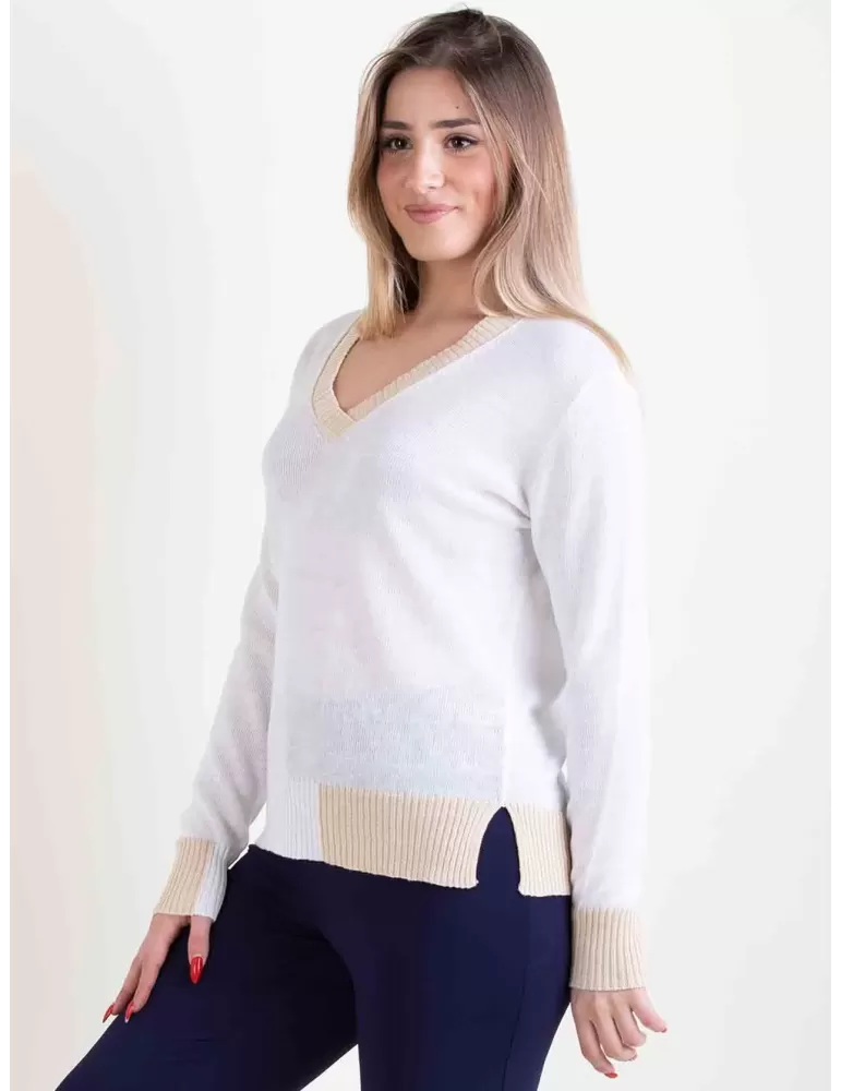 Frida Madè Italy | White linen and cotton pullover V sweater women