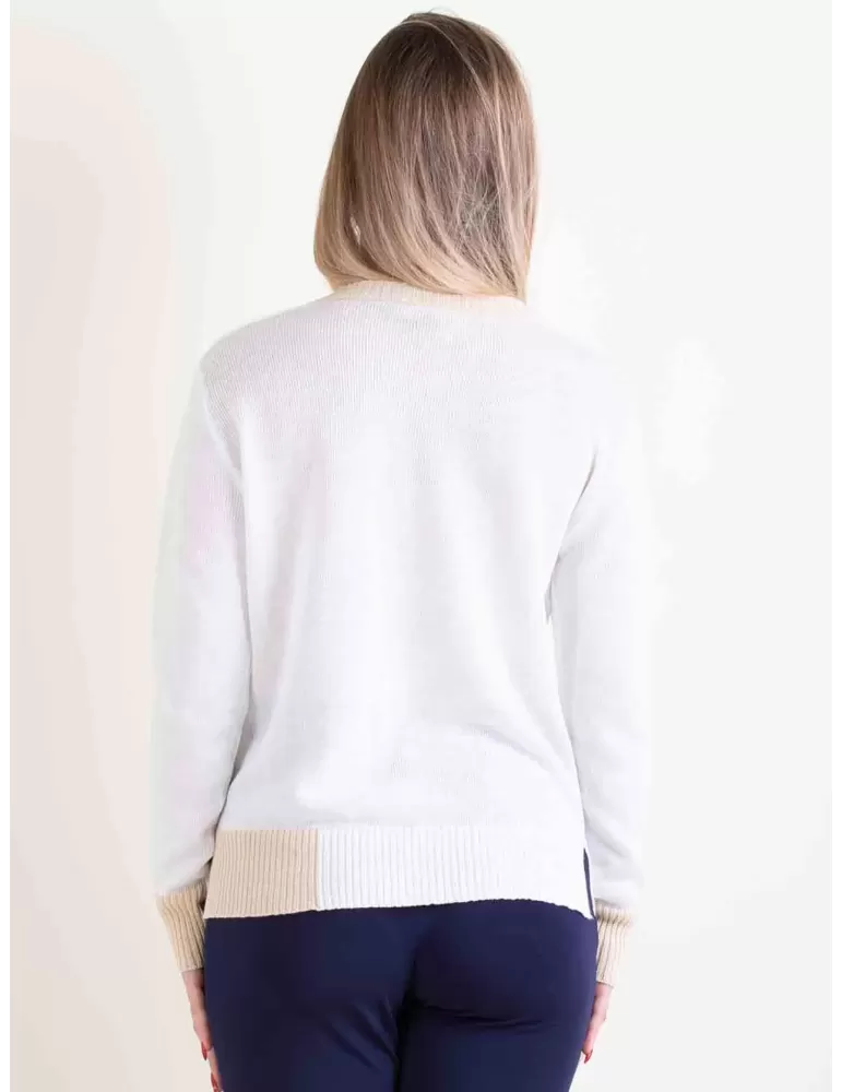 Frida Made Italy white linen and cotton pullover V sweater